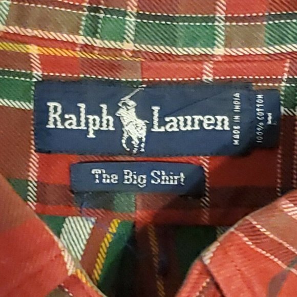 POLO RALPH LAUREN Plaid Button The Big Shirt Mens Long Sleeve Size L Flannel - Picture 4 of 10